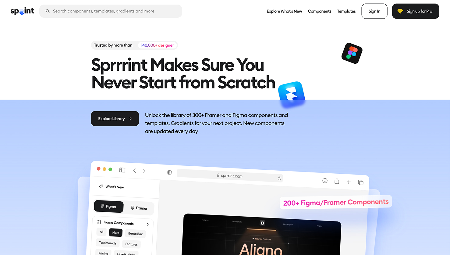 Sprrrint — Discover free Framer and Figma components, templates and UI design tools at Sprrrint
